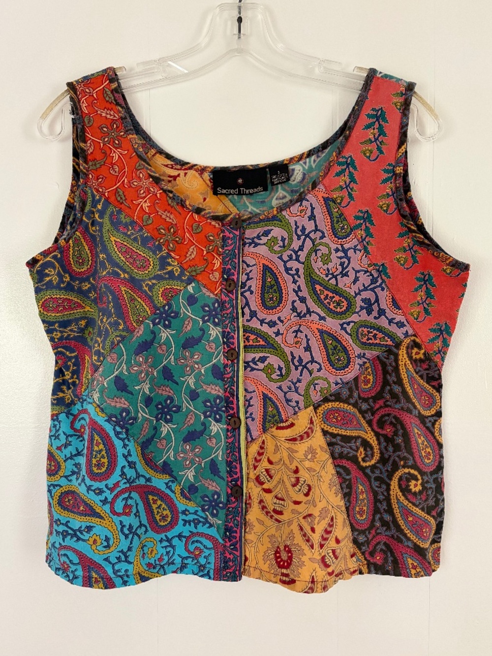Cotton SACRED THREADS Boho Floral Paisley Patchwork Sleeveless Tank Top